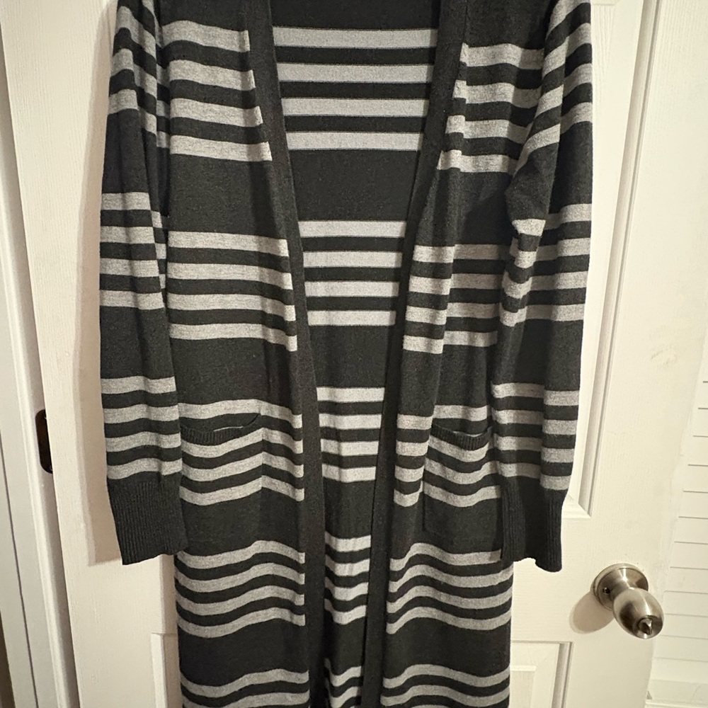 Milano‎ Charcoal and Light Gray Striped Cardigan, S/M
